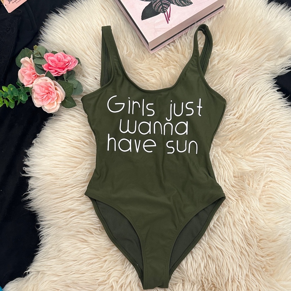 Green Swimsuit with Fun Slogan